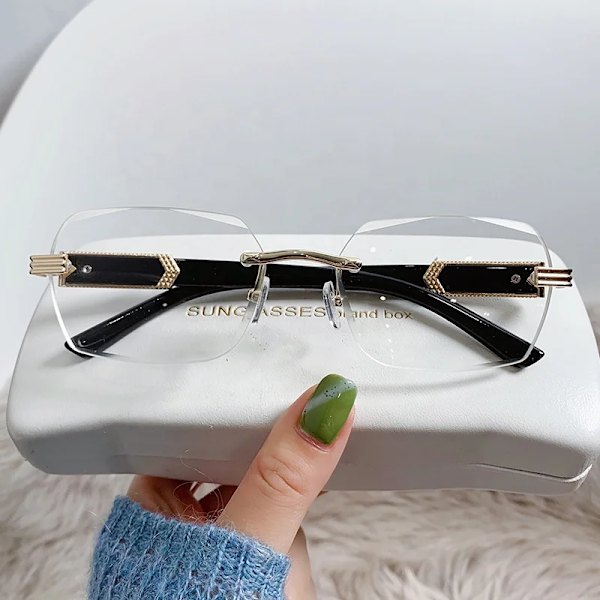 2024 Luksus Mærke Designer Diamantskåret Randløse Solbriller Kvinder Træfarvet Stel Lille Rektangel Mænd Solbriller med Tilpasset Logo C2 2024 New Rimless Sunglasses