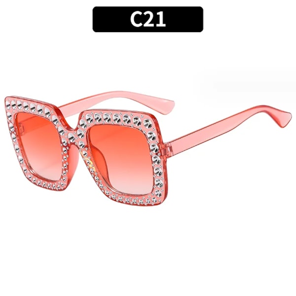 Nyeste Overdimensjonerte Retro Kvadratiske Rhinestone Bling Solbriller Kvinne Luksus Dame Solbriller 2024 For Kvinner C21 Square
