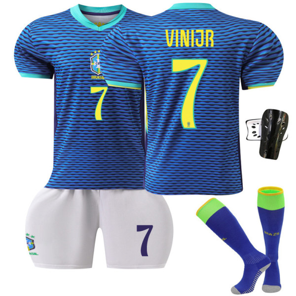 2024 America's Cup fotbollströja set Brasilien bortaställ blå nr 10 Neymar tröja 20 Vinicius Size 10 with socks #L