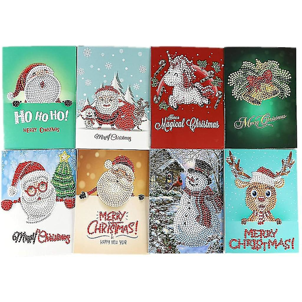 8 X Christmas Cards 5d Diamond Painting Envelopes Holiday Greeting Cards With Christmas Clocks Reindeer