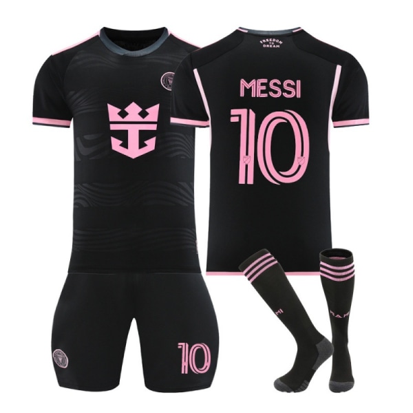 24-25 Nytt Miami Hemma- och Borta Rosa Nr 10 Messi Fotbollströja Set 9 Suarez Tröja med Strumpor 24/25 Miami Black No. 9 + Socks XXL