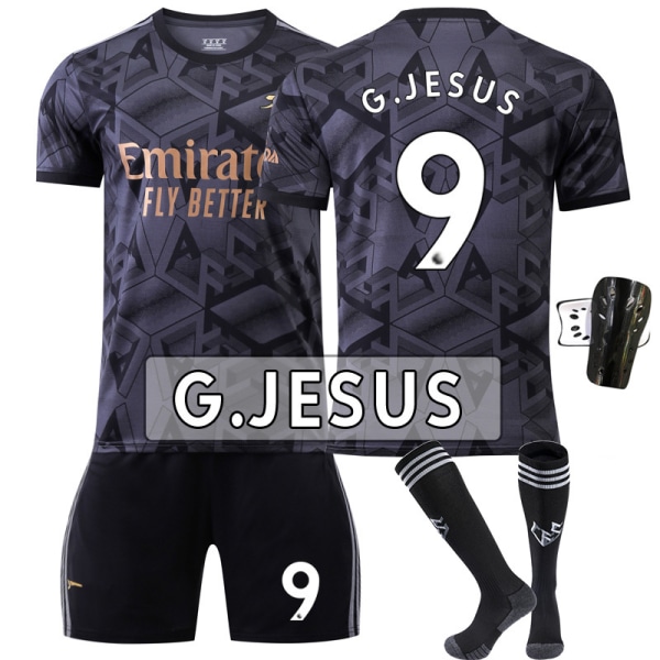 22-23 Arsenal ude sort nr. 7 Saka 9 Lacazette 19 Pepe 14 Aubameyang fodboldtrøjesæt No. 9 Jesus + Socks & Gear Children's 24 code