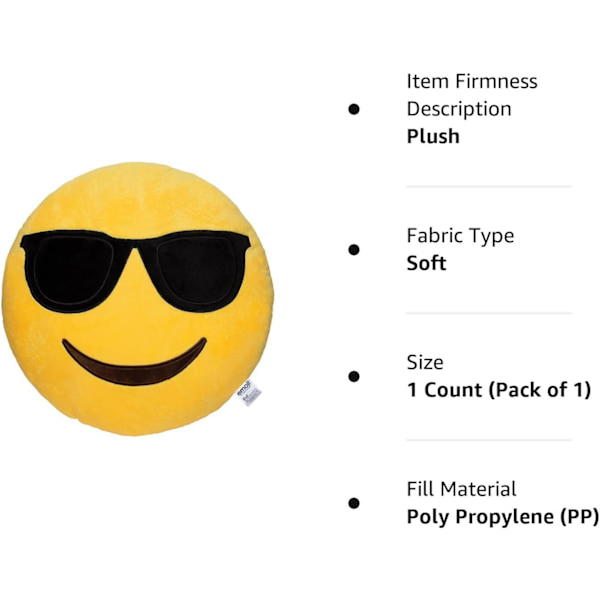 EvZ Emoji Solbriller Ansigt Emoticon Pude Fyldt 32cm Gul