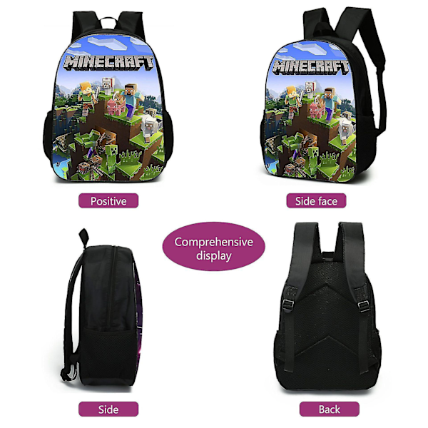 3 kpl Minecraft-koululaukku reppu pojille lasten reput olkalaukulla ja kynävuorilla only backpack