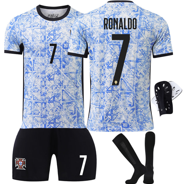 24-25 Euroopan Cupin Portugalin vieraspaita setti nro 7 Ronaldo paita nro 8 B Fee lasten jalkapalloasuversio Size 7 socks + protective gear Size L