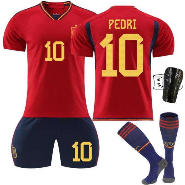 22-23 Spanien hjemme rød nr. 9 Gavi 7 Morata 10 Pedri 17 Fati VM fodboldsæt 10 Asensio,socks + protective gear #L