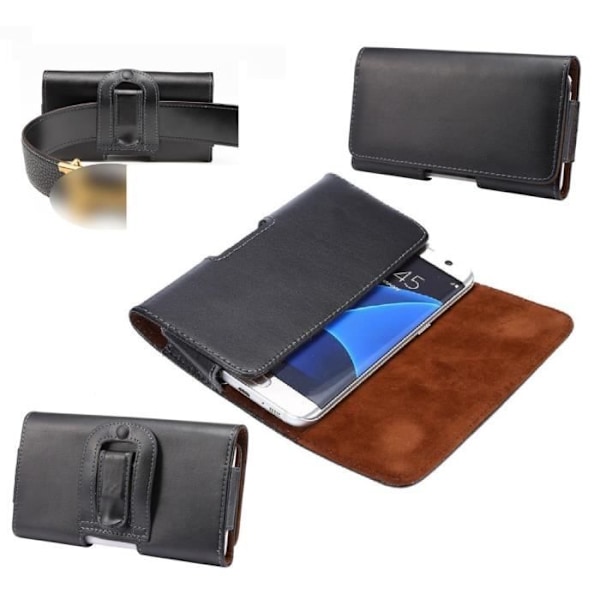 Genuine leather horizontal holster belt clip for > ALCATEL ONE TOUCH POP UP, 6044D > Black