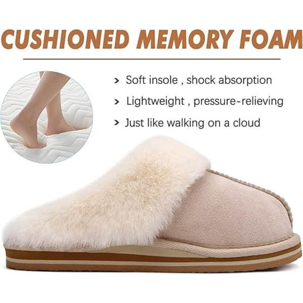 Naisten Fluff Dual Memory Foam -tohvelit, naisten mukavat, holvikaaren tukevat, lämpimät tohvelit, helposti puettavat, mukavat talviset kotikengät, joissa on liukueste