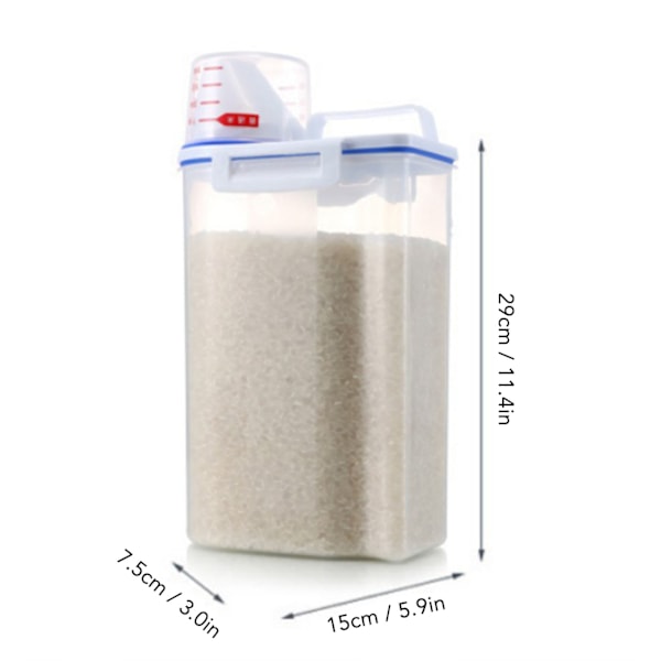 Bærbar og kompakt risbeholder med 2 kg kapasitet, skuffdesign, lufttett matbeholder i PP-plast, transparent farge