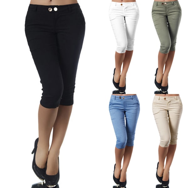 Kvinnors högmidjade byxor Loungewear enfärgade korta byxor Khaki Khaki L