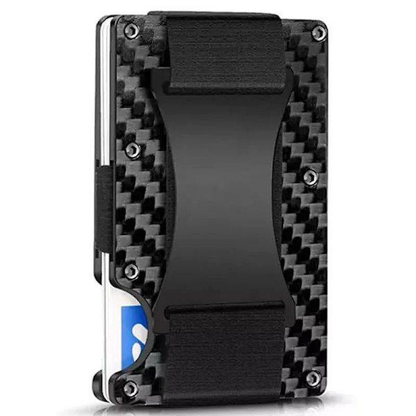 Herre Slim Ridge Man Lommebøker Merke Luksus Aluminium Karbon RFID Metall Vesker Etui Carteira Masculina Kredittkortholder Black 3