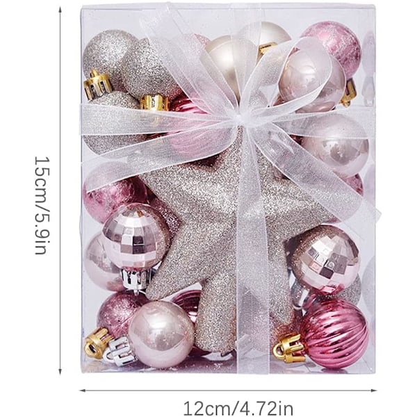 Julekule til juletre, 30 stk 3 cm julekuler, knusefrie julekuler, til hjem, bryllup, dekorasjon, gave (rosa)
