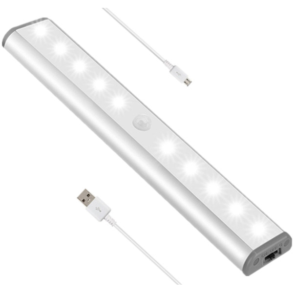 Bærbar liten LED-underlys med 10 LED-bevegelsessensor, oppladbar magnetisk stripe for skap