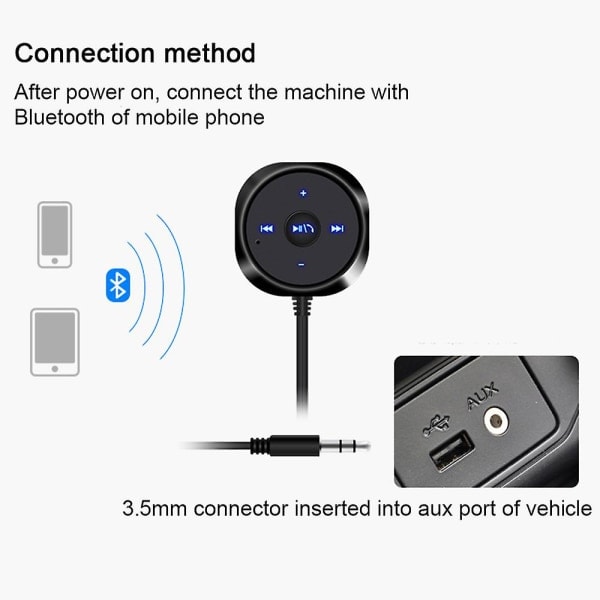 Bil Aux Bluetooth-adapter med jordingsløkke-støyisolator for håndfri samtaler og musikkstrømming, trådløs Bluetooth-mottaker med to porter