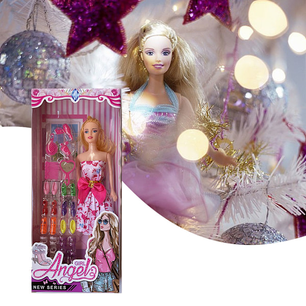 Nydelig Barbie dukke sett mote skrivebord dekorative rekvisitter gave til gutter jenter barn (tilfeldige klær Set A (6pcs)