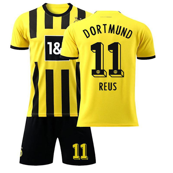 Fotballdrakt Dortmund hjem 22-23 nr. 9 Haaland 11 Reus 22 Bellingham sett med sokker 2223 Dortmund home number 11 #24