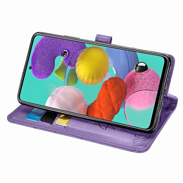 Etui for Samsung Galaxy A71 4g Lommebok med preget deksel Etui Housse Katt Hund Mønster - Lilla