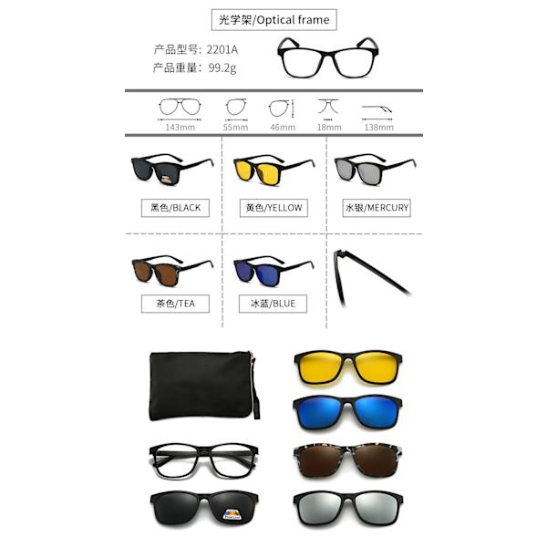 Muodin magneettikiinnitteiset polarisoidut TR90-aurinkolasit, 1 optinen kehys, 5 linssiä, jousi saranat 2201A clip-on sunglasses