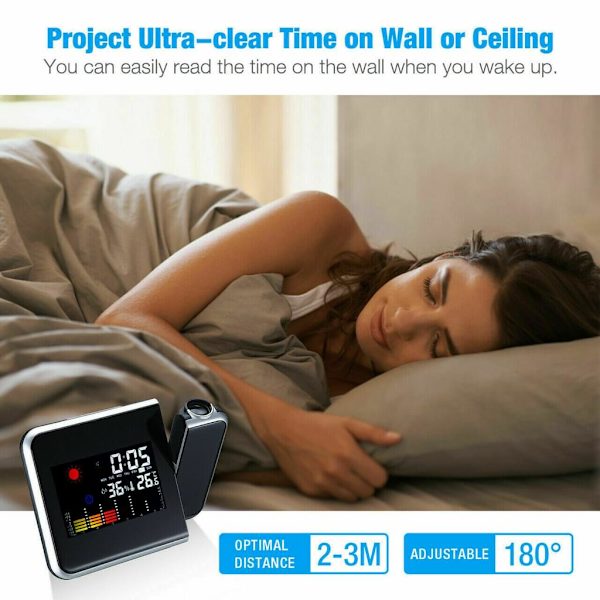 LCD väckarklocka Radiostyrd klocka LED Radiostyrd väckarklocka Snooze-alarm Bordsklocka med projektion