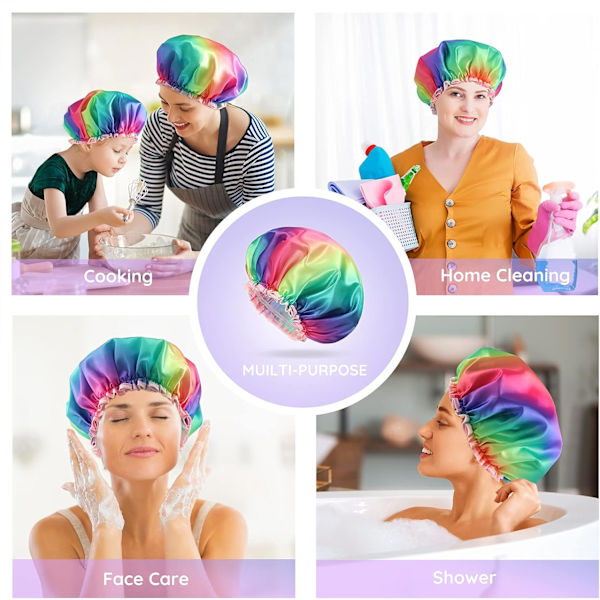 2-pak Dusjhetter for Kvinner Vanntett Gjenbrukbar Trykt Dusjhette Dobbelt Lag Bading Hetter for Krøllete Tykt Hår Medium Regnbue Rainbow Medium (Pack of 2)