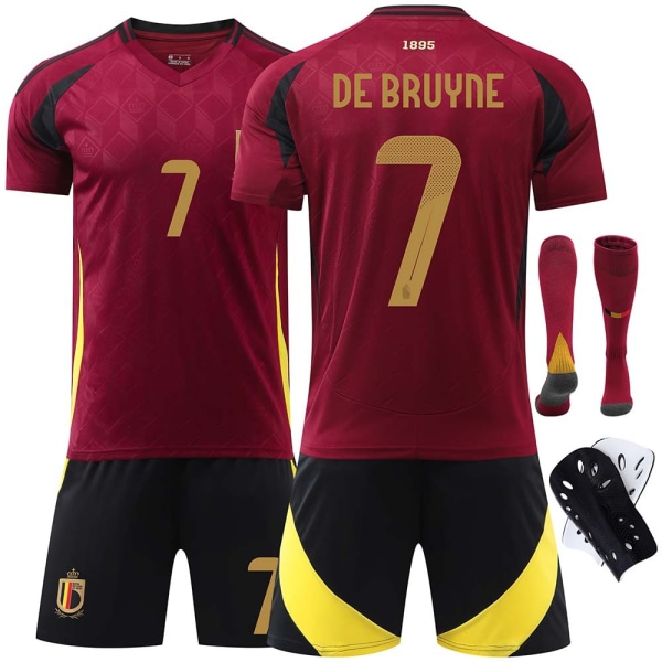 2024 Belgien EM-tröja nr 7 De Bruyne fotbollströja 10 Lukaku 25 Doku lagtröja No. 10 socks + protective gear XXL