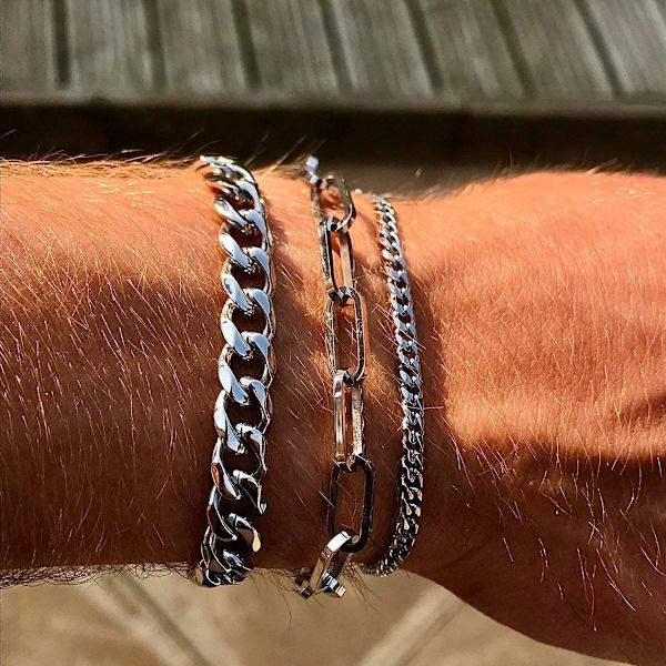 Vnox Män Enkel 3-11Mm Rostfritt Stål Curb Kubanska Länkkedja Armband För Kvinnor Unisex Handled Smycken Gif T 5mmSilver