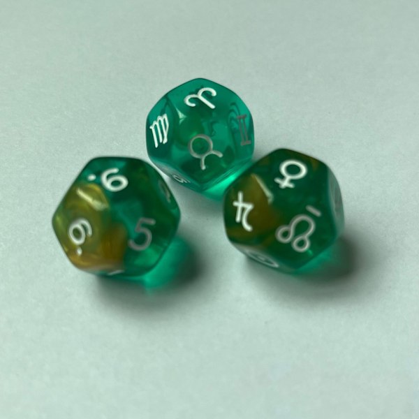 3x/ Sæt 12-sidede astrologiske terninger - akryl konstellations terninger - flerfarvet - akryl terninger - til konstellations divination 0.03 2