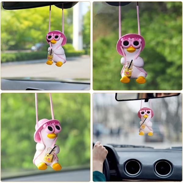 Auton lisävarusteet Swing Duck Swinging Duck Auton riipuskoriste Ihana Swinging Duck Auton riipus Siisti lentävä ankka aurinkolaseilla Auton taustapeili Pink
