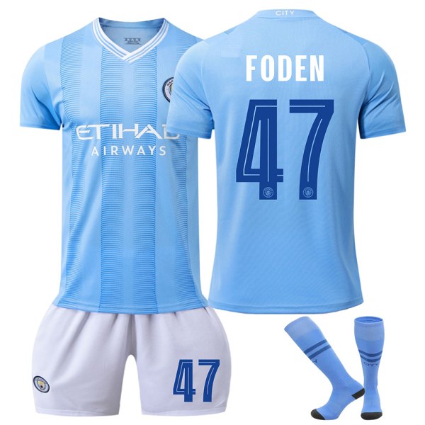 23-24 Champions League-version Manchester City fotbollströja set nr 9 Haaland 47 Foden 17 De Bruyne nr 8 tröjset No. 47 with socks 20 yards