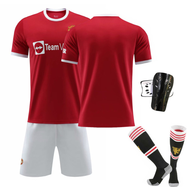 21-22 Champions League-version af Red Devils hjemmebane nr. 7 Ronaldo trøje nr. 6 Pogba nr. 10 Rashford voksen dragt Size 7 with socks + protective gear 18#