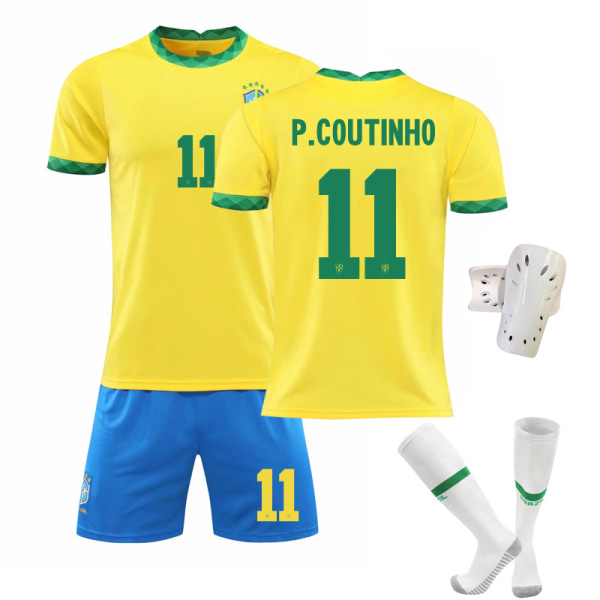 2021 Brasilien hem gul nr 10 Neymar nr 7 Paqueta nr 20 Vinicius fotbollströja set No number socks 26#