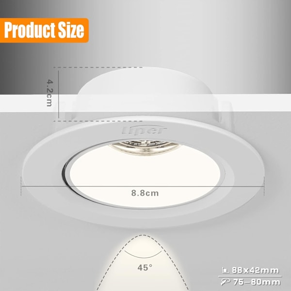 Sett med 4 ekstra flate innfelte LED-spotlights 7W Bad LED-innfelte spotlights Nøytral hvit 4000K 700LM