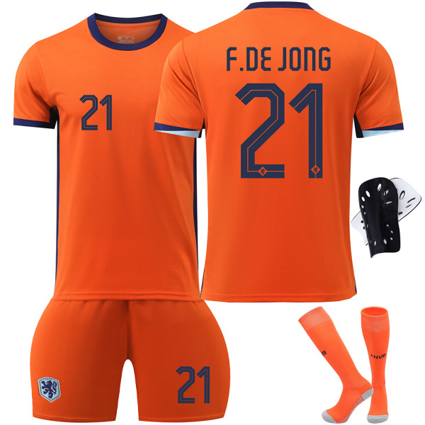 2024 Nederländernas hemfotbollströja nr 4 Van Dijk 10 Depay 11 Robben 21 De Jong set Europacuptröja No. 4 with socks + protective gear #24