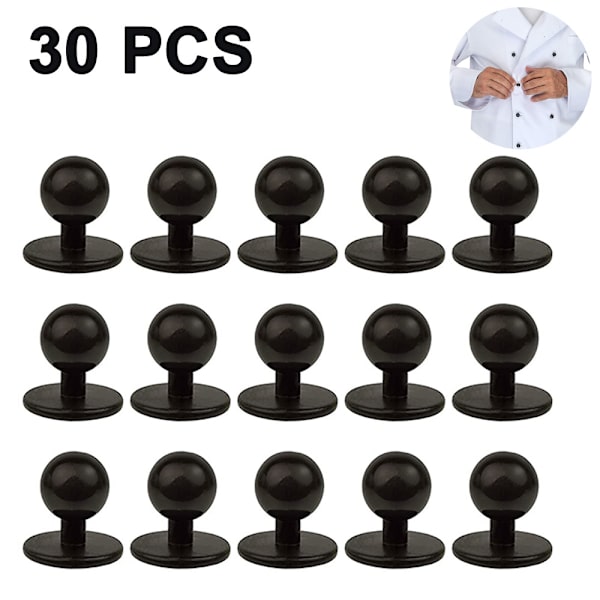 Pyöreät napit kokin takeille, 30 kpl, musta, 11 mm pää