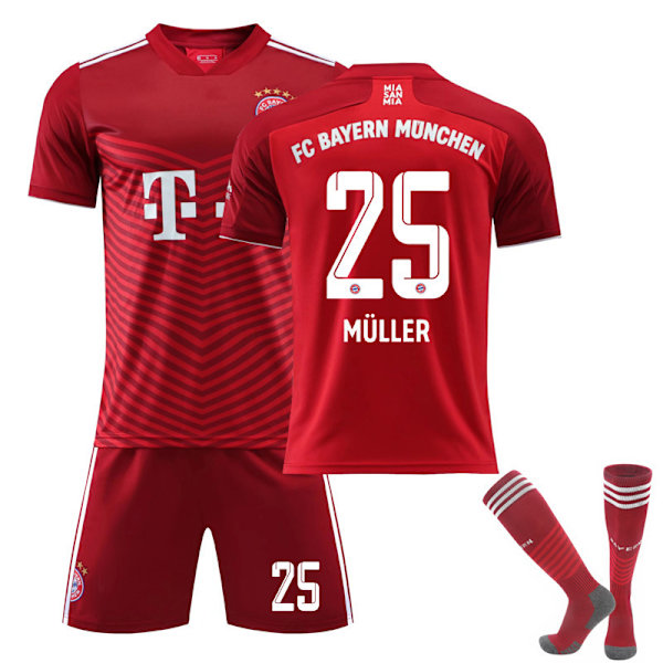 21-22 Bayern röd hemmatröja set nr 9 Lewandowski tröja nr 25 Muller nr 10 Sane fotbollströja Bayern Munich home stadium XS#