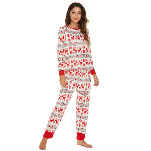Sett for kvinner, julesett med lang erme og trykk i hvitt white XL