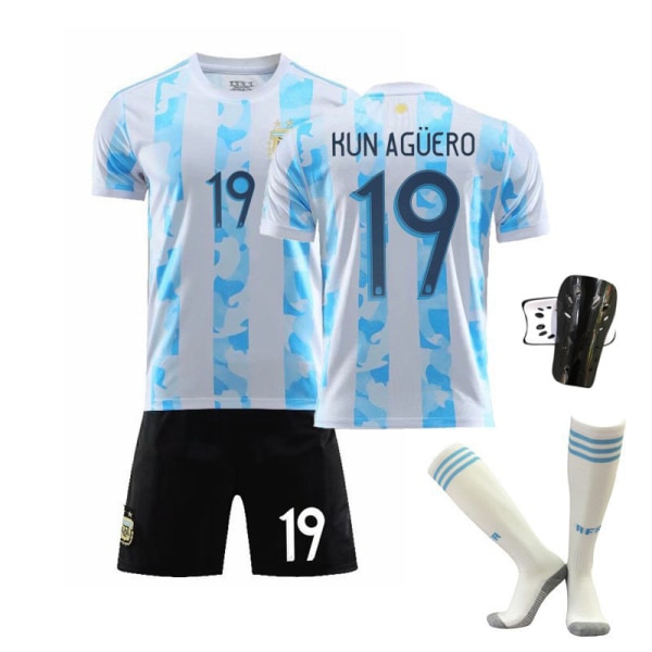 2021 Argentina tröja Maradona nr 10 Messi spel sport träning hem och borta fotboll uniform kostym män No. 19 + Socks and Shin Guards Adult size M