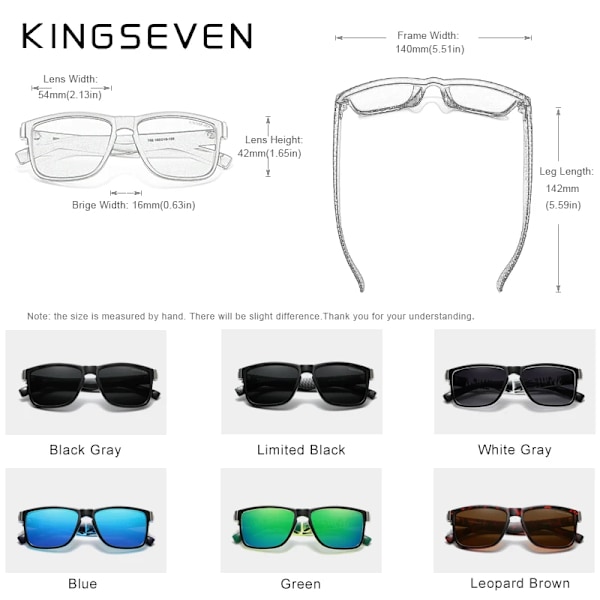 KINGSEVEN Suositut miesten ja naisten polarisoidut aurinkolasit Värikkäät muotiauringolasit Aurinkolasit 752 C3 Leopard Brown Fashionable