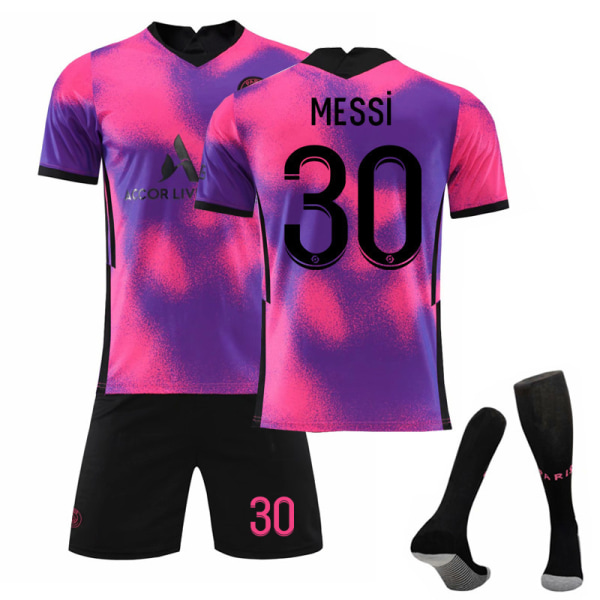 2021 Brasilien L tredje borta rosa nr 7 Mbappe fotbollströja nr 4 Ramos tröja nr 30 Messi-dräkt No. 30 Messi with socks 24#