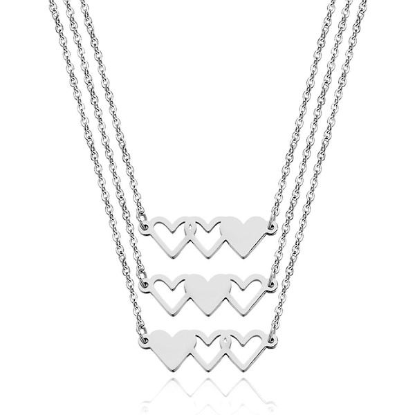 3 kpl titaaniteräskaulakorua, Three Sisters of Hearts -kaulakoru Silver