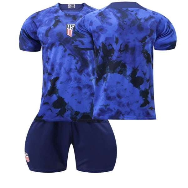Fotballdrakt for USAs landslag, borte, blå, nr. 10 Pulisic, 8 McKennie, 13 Morris, VM-drakt 22-23 2223 USA away game no number #2XL