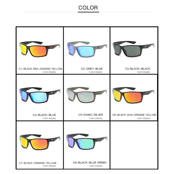 brands Costaa aurinkolasit miehille, luksusmerkkiset ajoaurinkolasit, neliömäiset urheiluaurinkolasit miehille Color