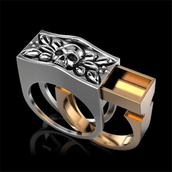 Osynlig fackring Skalle Ring Punk Skalle Set Ring Gold Silver 13