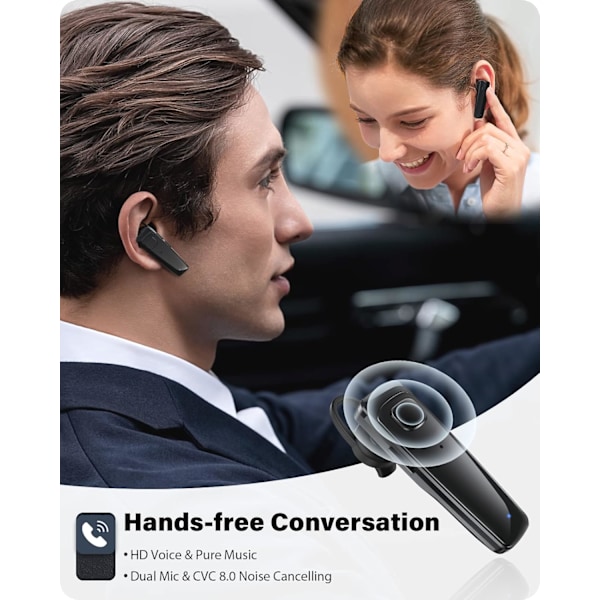 Bluetooth Headset - V5.0 Trådløs Handsfree Øretelefon Indbygget Dobbelt Mikrofon Støjreduktion, 16 Timer HD Taletid Ultralet Headset til (Sort)