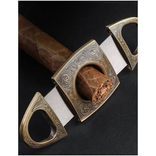 V-graverad rostfri cigarrskärare, V-skärd blad, giljotin (guld)
