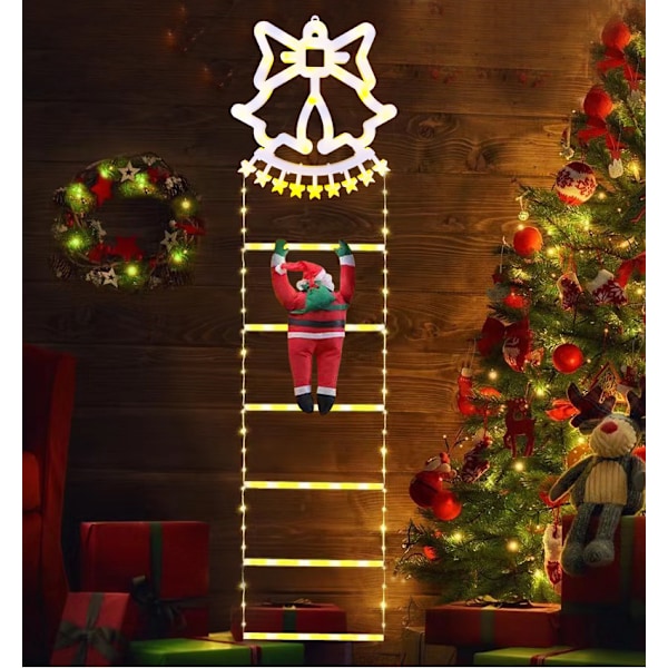 Christmas LED Stair Lighting Santa Claus Doll Ladder Lights Climbing Ladder Lights 110V/220V Plug Model Warm light mist white