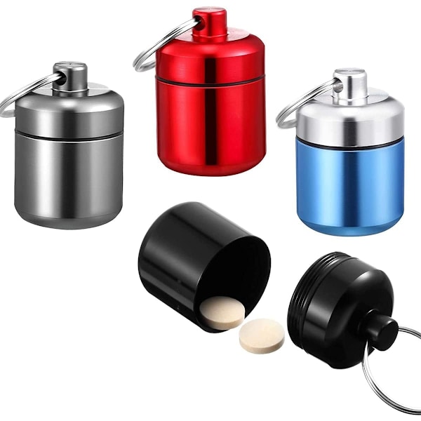 Vattentät Pillerdosa Liten Nyckelring Pillerhållare Metall Pillerorganisatörer Mini Bärbar Pillerdosa för Utomhusresor Camping (Silver) silver