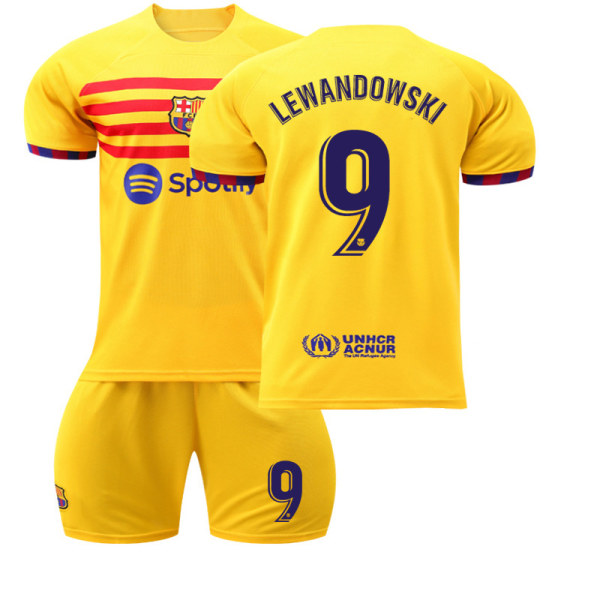 Barcelona 2022-23 tredje borte drakt gul nr. 9 Lewandowski 6 Gavi fotballdrakt Catalonia-elementer Barcelona's three away games No. 9 #16