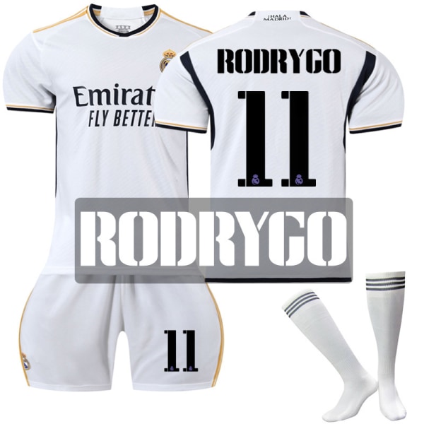 Real Madrid Fotballdrakt 23-24 20 Vinicius 10 Modric 9 Benzema Nr. 7 Hazard Jersey Versjon New home number 11 + socks Children's size 20