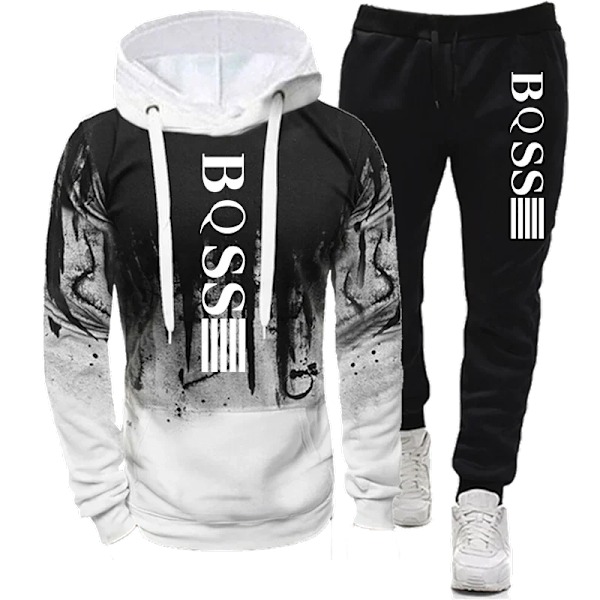 Mens Hoodies for Men Clothes Splash Ink Sweatshirt Suit Man Tracksuit Pants Set New in Hoodies & Sweatshirts Sports Suits Set WHITE